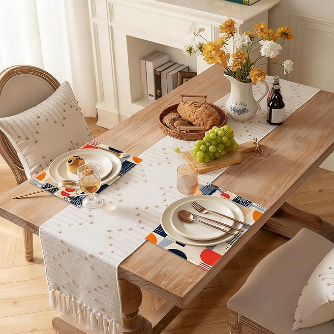 Navy Blue Gray Boho Placemats Set of 6, Linen Washable for Christmas, Thanksgiving, Party, and Daily Dining, Decorative Table Mats for 4-6 Person Table