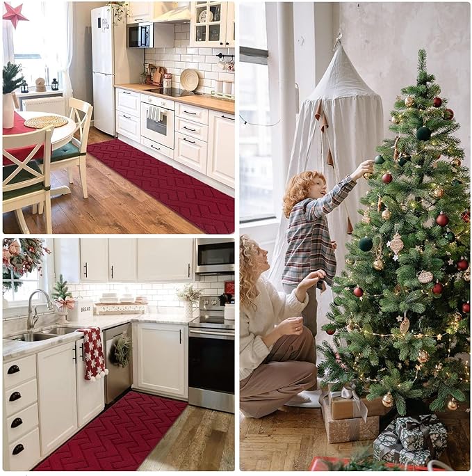 hicorfe Kitchen Rugs and Mats Sets,2 Pieces Super Absorbent Polypropylene Non-Slip Rug,Soft Comfort Floor Mat,Machine Wash for Kitchen,Hallway,Office,Sink,Laundry(20" x 32"+20" x 48",Red