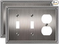 2-Pack Combo Duplex/Double Toggle Light Switch Cover Plate, Antique Silver Pearls Decorative Switch Plates and Outlet Covers, Metal Wall Plates for Electrical Outlets