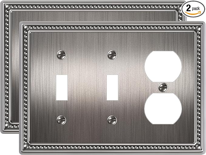 2-Pack Combo Duplex/Double Toggle Light Switch Cover Plate, Antique Silver Pearls Decorative Switch Plates and Outlet Covers, Metal Wall Plates for Electrical Outlets