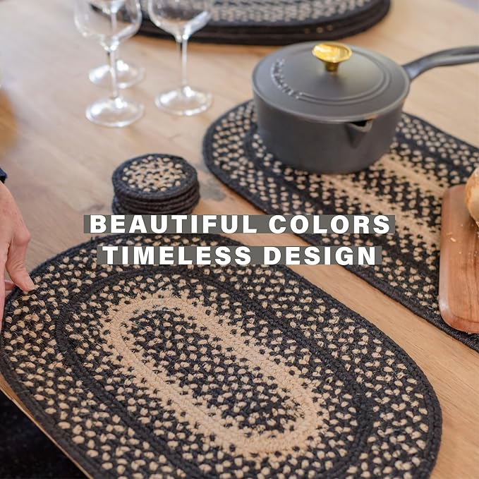 Homespice Manchester Long Table Runner - 11"x36", Rectangle, Black & Tan - Handcrafted with Jute - Rich Colors, Easy to Clean, Durable and Protects Furniture