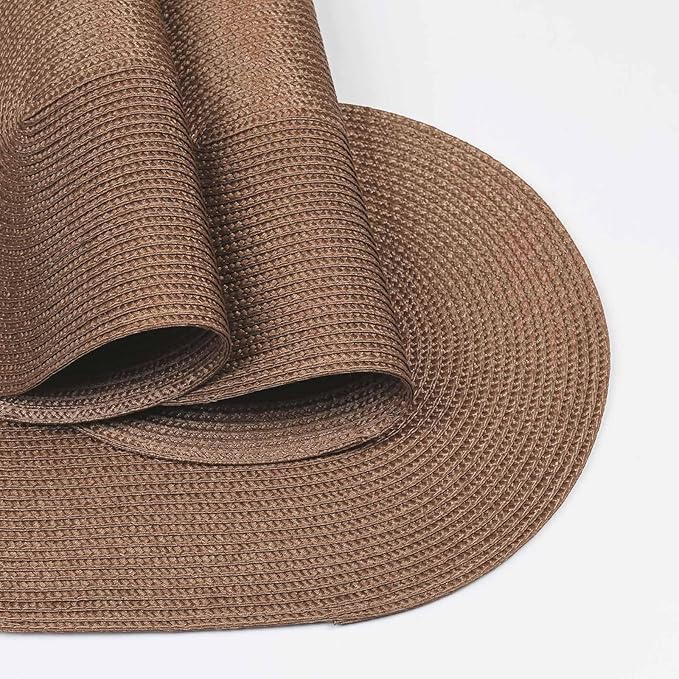 FunWheat Oval Braided Placemats Set of 4 Table Mats for Dining Tables Washable Heat Resistant Place Mats for Indoor Outdoor Use 12 x18 Inch(Oval Light Brown, 4pcs)