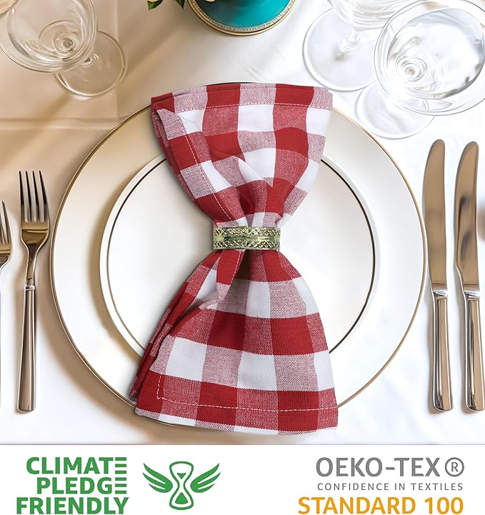 Urban Villa Cloth Napkins Set of 12 20x20 Inches 100% Cotton Napkins Cloth Washable Durable Reusable Absorbent Table Dinner Napkins Cloth for Farmhouse Party Hotel Lunch Restaurant Napkins - Red White