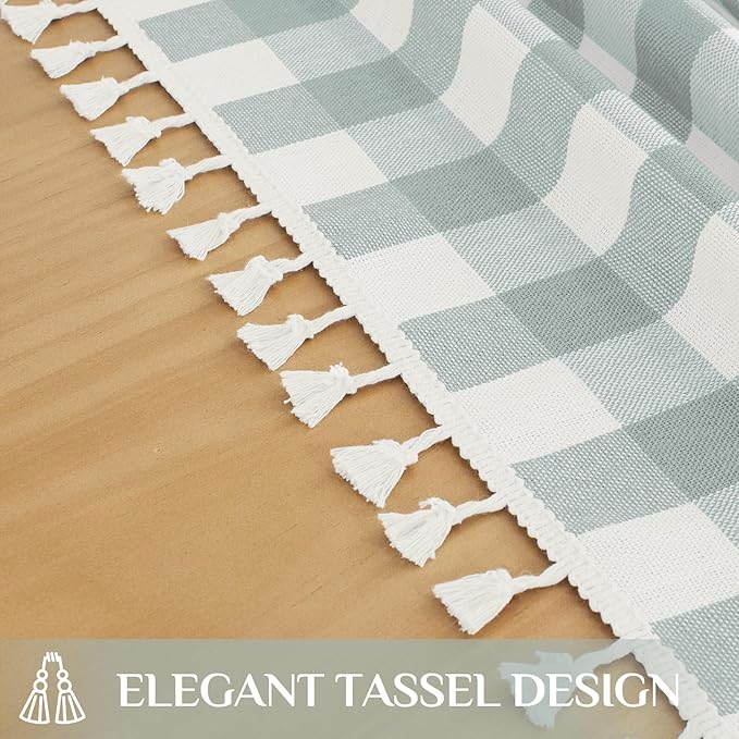 Softalker Checkered Tablecloth Rectangle, Outdoor Linen Cotton Gingham Table Cloth with Tassel, Heavy Duty Wrinkle Free Buffalo Plaid Table Cover for Kitchen Dining Home Party - 55 x 70 Inch, Aqua