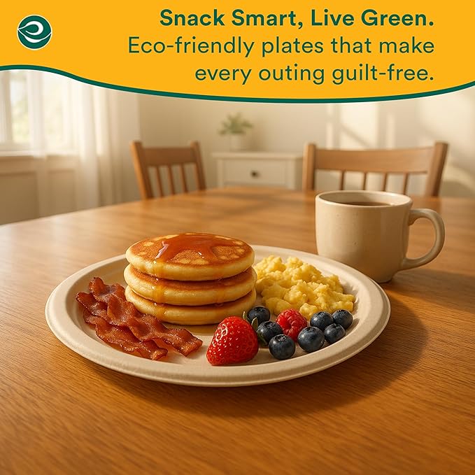 ECO SOUL Compostable 9 Inch(500-Pack) Biodegradable Heavy-Duty Disposable Eco-Friendly Paper Plates for Dinner & Parties, Wedding, Event