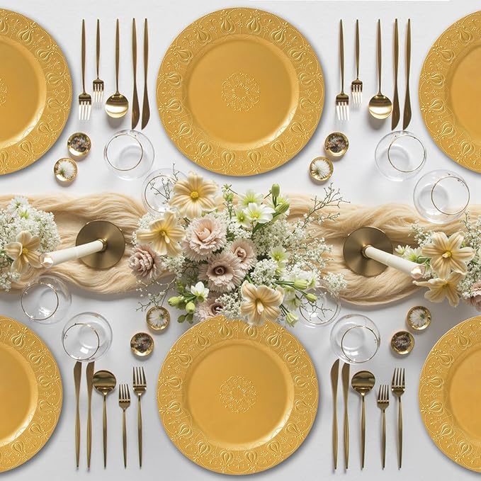 PROY 50 Pcs Gold Charger Plates Bulk, Premium Gold Round Chargers for Dinner Plates, Table Chargers for Table Setting, Wedding