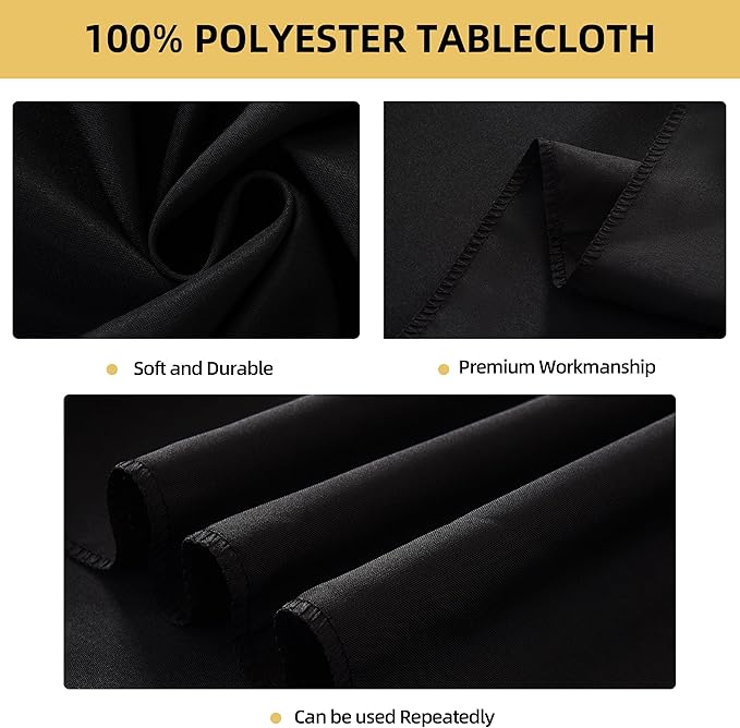 10-Pack 60x144 inch Black Table Cloths, Solid Stain and Wrinkle Resistant Oblong Tablecloth, Premium Plain Weave Polyester Fabric Rectangle Table Linen Covers for Hotel, Banquet