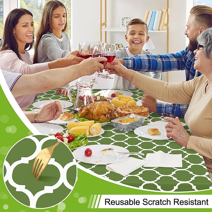 Smiry Rectangle Table Cloth, Waterproof Vinyl Tablecloth with Flannel Backing for Rectangle Tables, Wipeable Spillproof Plastic Tablecloths for Dining, Camping, Indoor and Outdoor (52"x70", Green)