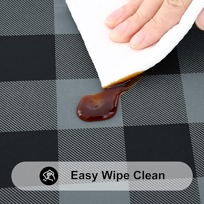 Smiry Rectangle Picnic Table Cloth, Elastic Waterproof Fitted Vinyl Tablecloths, Flannel Backed Buffalo Plaid Table Covers for Dining, Camping, Outdoor (Black and Grey, 30" x 48")