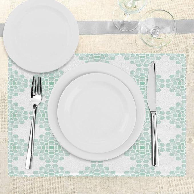 Ambesonne Floral Place Mats Set of 4, Abstract Horizontal Lines Geometric Bold Thin Stripes Ocean Themed Illustration, Washable Fabric Placemats for Dining Table, Standard Size, Seafoam White