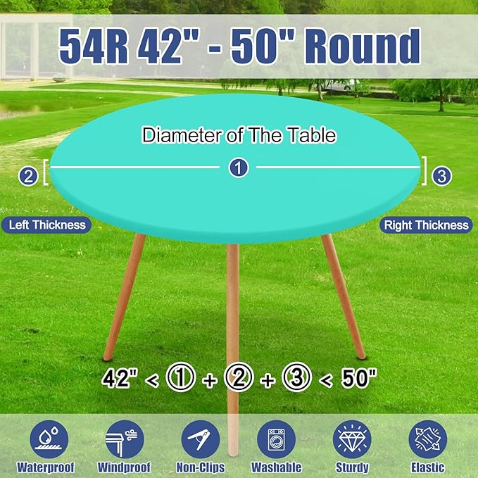 Round Spandex Tablecloth, Elastic Fitted Waterproof Tablecloths for 42"-50" Tables, Stretch Washable Picnic Table Cover for Camping, Dining, Indoor and Outdoor,Aqua Blue