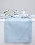 Solino Home Linen Sky Blue Table Runner 60 Inches - Classic Hemstitch, 100% Pure Linen Coffee Table Runner 14 x 60 Inch Ideal for Dresser Tables - Spring, Easter