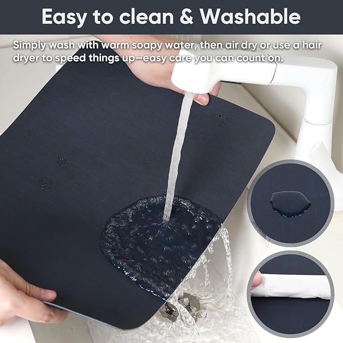 Dark Blue Reversible Faux Leather Placemats – Set of 6 Waterproof, Heat-Resistant & Easy-to-Clean Table Mats for Modern Dining