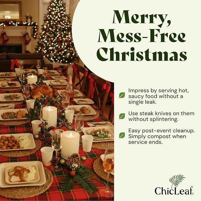 Chic Leaf Square Bamboo Palm Leaf Disposable Plates - 8" Pack of 100 - Biodegradable & Compostable Dinnerware - Disposable Party & Appetizer Plates - Sustainable Dessert Trays Romantic Date Essentials