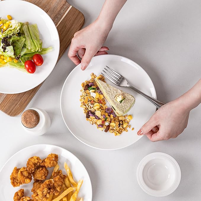 White Salad Plates Set of 6, 8.5 Inch Ceramic Plates – White Porcelain Appetizer & Dessert Plates for Kitchen, Salad, Snack & Everyday Use, Microwave & Dishwasher Safe