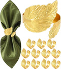Large Napkin Rings, Shiny Gold Napkin Rings Set of 12, Study Metal Leaf Shaped Table Decor, Stylish Fall Napkin Ring Bulk for Christmas, Easter, Wedding, Party, Elegant Table Settings Gift