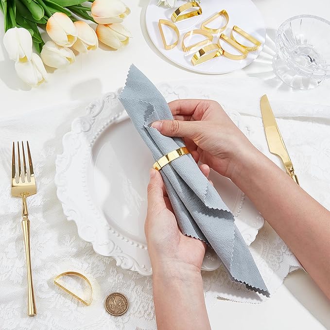Peacoblue 30Pcs Gold Napkin Rings Holders Modern Stainless Steel Semicircle Napkin Ring Holders for Table Decor Settings, Vintage Napkin Ring for Wedding Christmas Thanksgiving Day Party