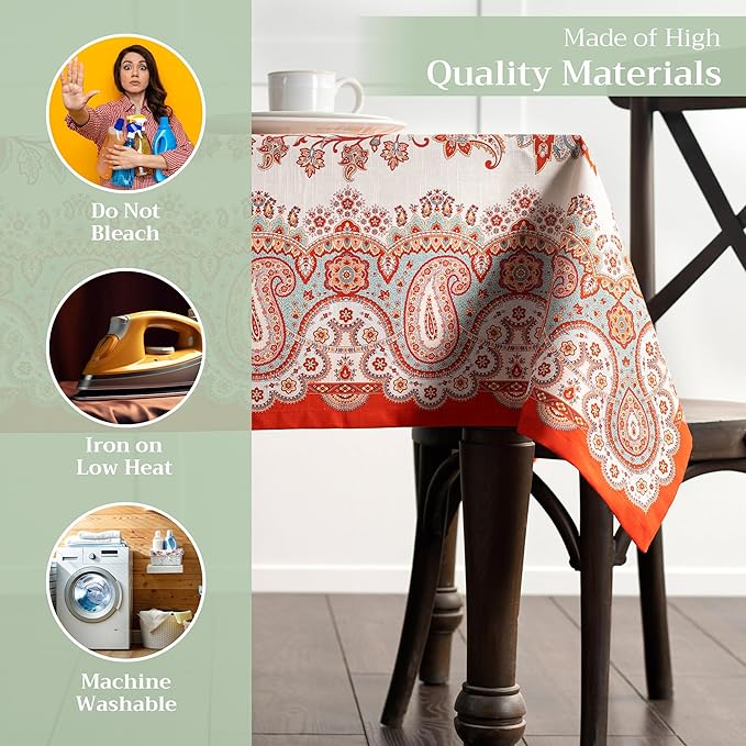 Maison d' Hermine Table Cloth Rectangle Table 100% Cotton 54 x 72 Inches Fall Tablecloth Reusable Everyday Use for Thanksgiving Christmas Decorations Dining Farmhouse Party (Cachemire)