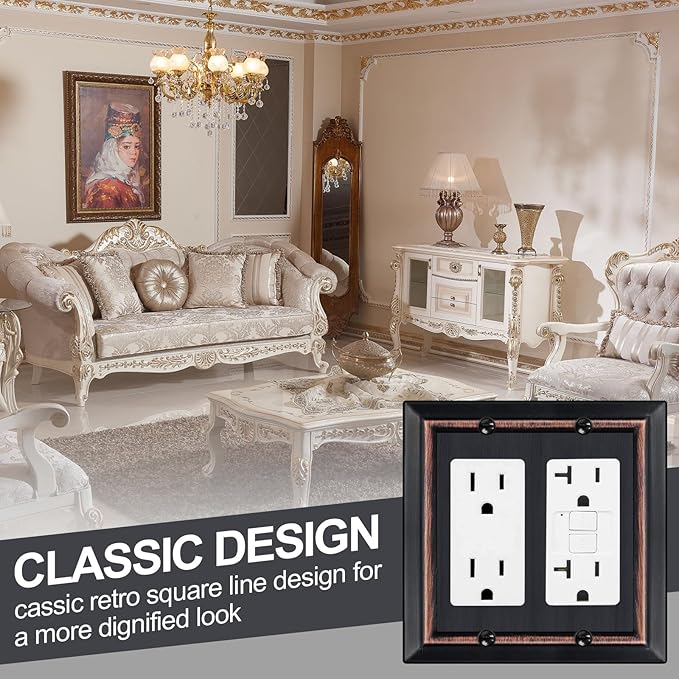 Metal Wall Plate for Electrical Outlets, Decorative Aged Bronze Switch Plates Outlet Cover, Light Switch Cover Plate, 2-Gang Wall Plates (Double Decorator, 2 Pack)