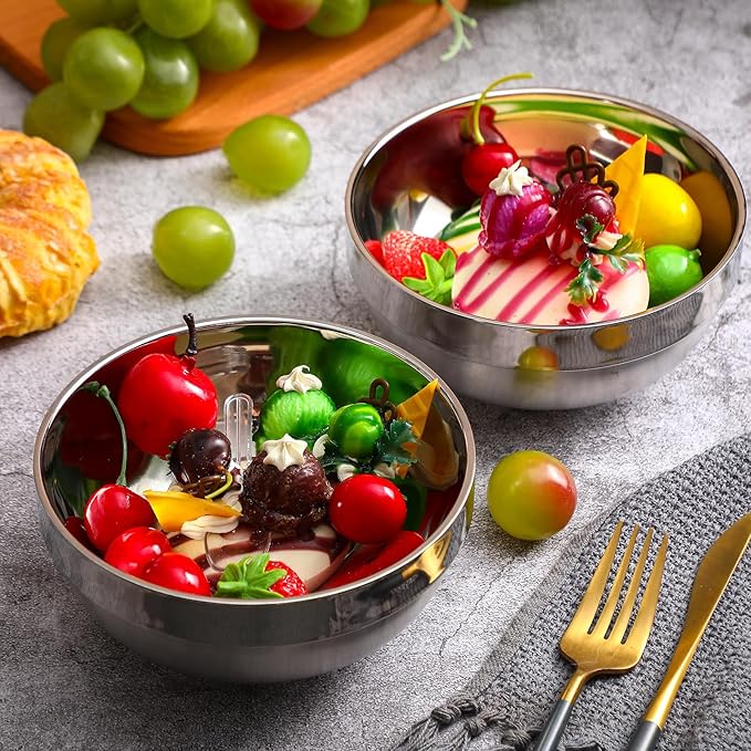4 Pack 24 Oz stainless Steel Bowls Double Walled Insulated Soup Ice Cream Metal Mixing Nesting Bowls for Serving Soup Rice Cereal