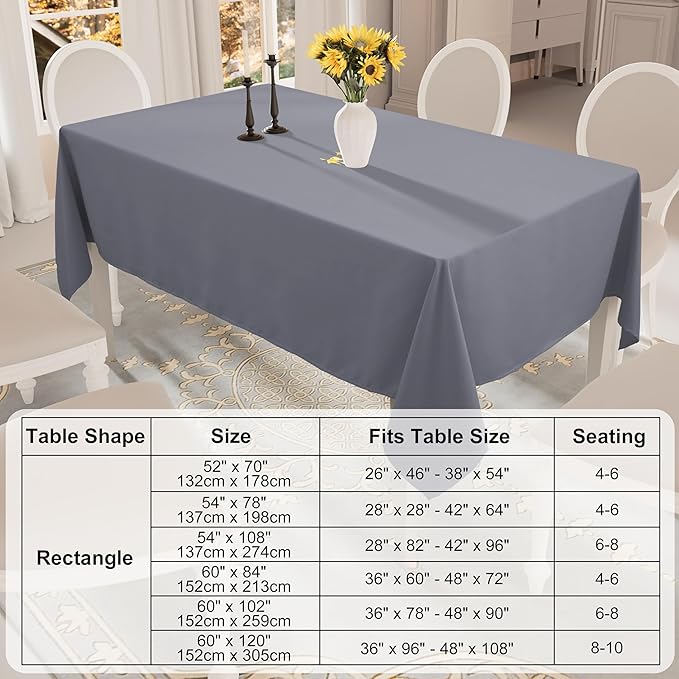 Smiry Rectangle Table Cloth, Waterproof Anti-Scratch Polyester Tablecloth, Decorative Washable Fabric Table Cover for Dining, Buffet, Parties and Outdoor, 60x102, Grey