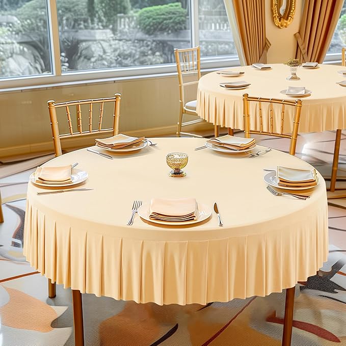 6 Pack Champagne Spandex Round Tablecloths for 72in Table, Stretchy Fitted 6FT Round Table Cloths, Wrinkle Free Table Cover with Skirt for Wedding Birthday Party Bridal Shower Banquet