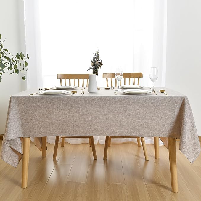 JIUZHEN Faux Linen Farmhouse Tablecloth Rectangular, Wrinkle Stain Resistant Table Cloth Rectangle Table Cover for Kitchen Dining, Holiday Party Dinner, Stone, 70 x 140 Inch