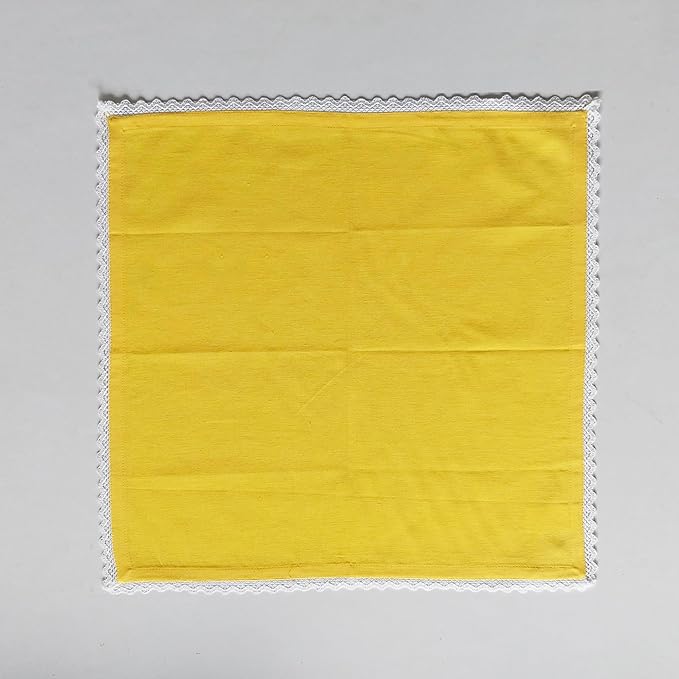 Fingercraft Dinner Cloth Napkin Cotton Linen Set of 12 Mitered Corners with Natural Elegant Lace for Everyday Use Napkins are Pre Shrunk and Good Absorbency with Lace 20x20 in Lemon