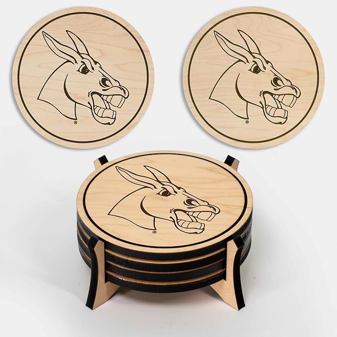 LazerEdge Central Missouri Mules Wooden Coaster Set - Maple Wood - Officially Licensed Product - 4-Pack