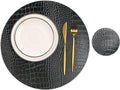 Round Leather Placemats for Round Tables Set of 6, Black Table Place Mats and Coasters, Washable Easy to Care for Indoor Decor 13" Diameter