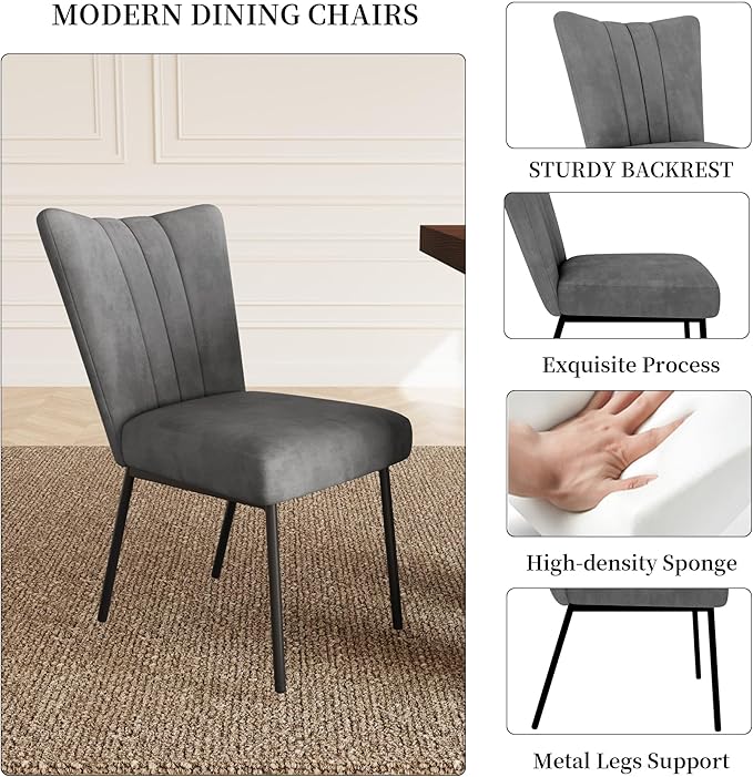 7-Piece Dining Table Set for 6 People, 70.8" MDF Kitchen Table with 6 Velvet Chairs, Space-Saving for Dining Room, Breakfast Nook(Walnut Table+6 Grey Chairs)
