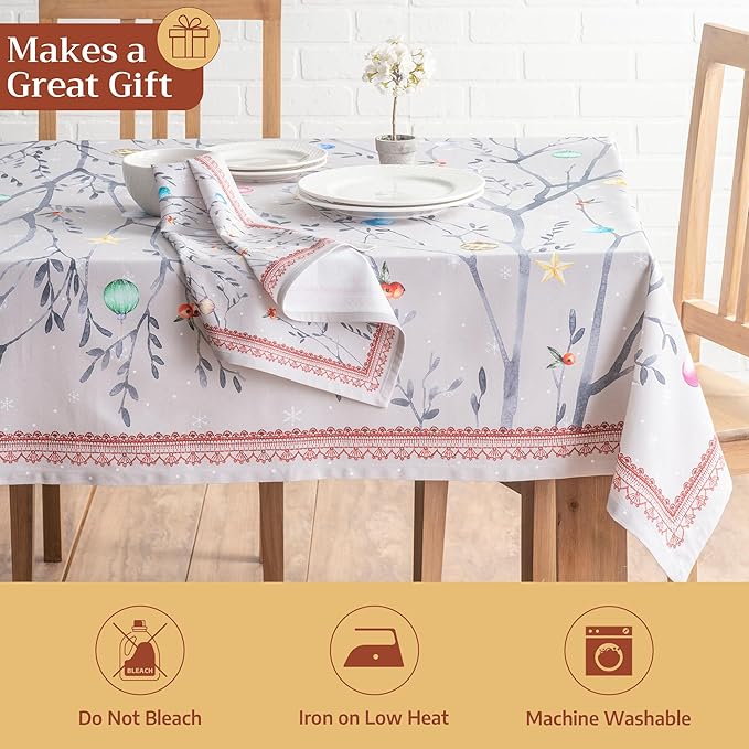 Maison d' Hermine Table Cloth Rectangle Table 100% Cotton 60 x 120 Inches Fall Tablecloth Reusable Everyday Use for Thanksgiving Christmas Decorations Dining Farmhouse Party (Fairy Christmas)