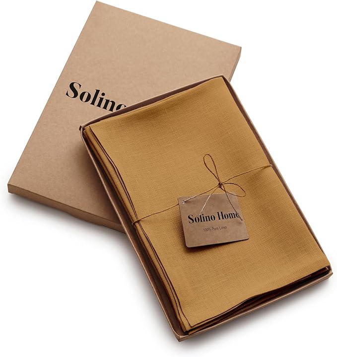 Solino Home Linen Napkins Set of 4-100% Pure Linen Caramel Dinner Napkins Cloth 20 x 20 Inch for Spring, Easter - Fete, Handcrafted and Machine Washable