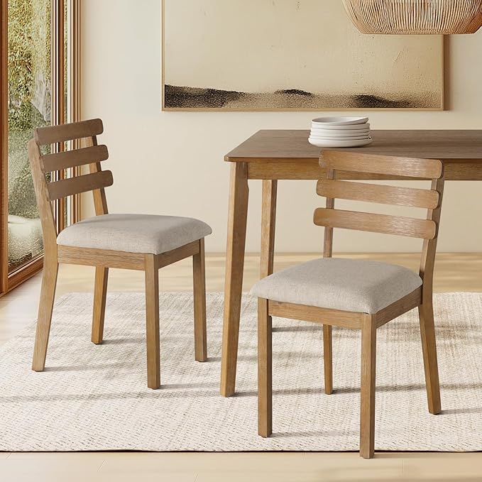 Farmhouse Dining Table Set for 4, Wooden Dining Roon Table and Solid Wood Chairs, 5-Piece Modern Dining Set Home, Kitchen, Dining Room, 4 Upholstered Chairs, Rubberwood Legs