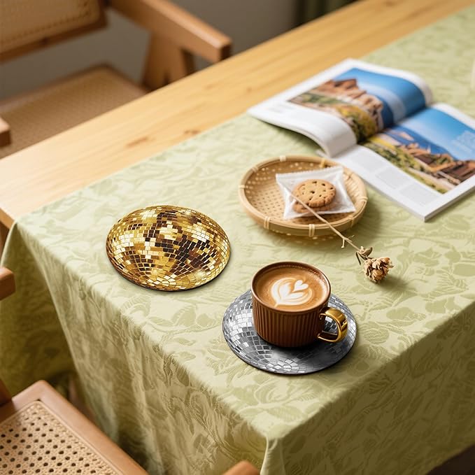 Ball Coasters Leather Round Drink Coasters 6 Pcs Set with Holderor for Cup Drink Coffee Table Bar Home Decor