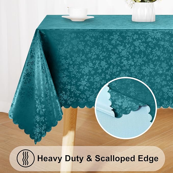 Smiry Round Table Cloth, Waterproof Heavy Duty Vinyl Tablecloths, Wipeable Washable Table Cover for Kitchen and Dining Room (Emerald Green, 60" Round)