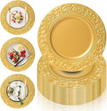 PROY 100 Pcs Antique Gold Charger Plates Bulk, 13in Plastic Embossed Dinner Gold Chargers, Round Phoenix Pattern Elegant Floral Charger Plates for Dinner Wedding Party Event Table Setting Decoration
