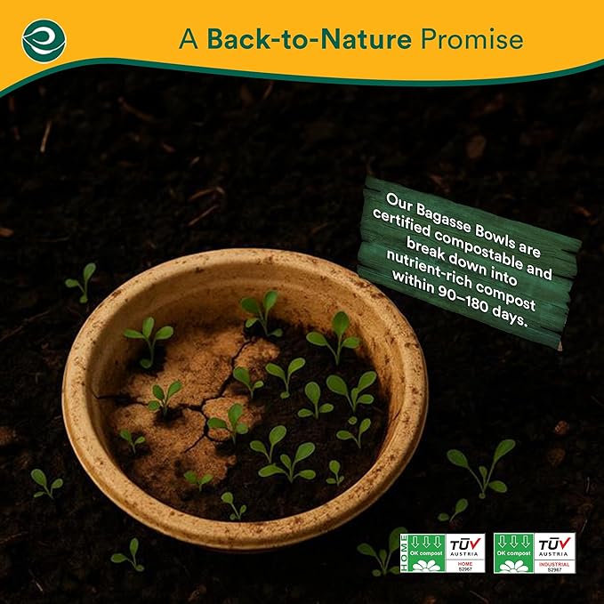 ECO SOUL 100% Compostable 16 Oz Soup Bowls [2 Packs of 100] Disposable Sturdy I Heavy Duty Paper I Eco-Friendly Salad Bowl I Biodegradable Large