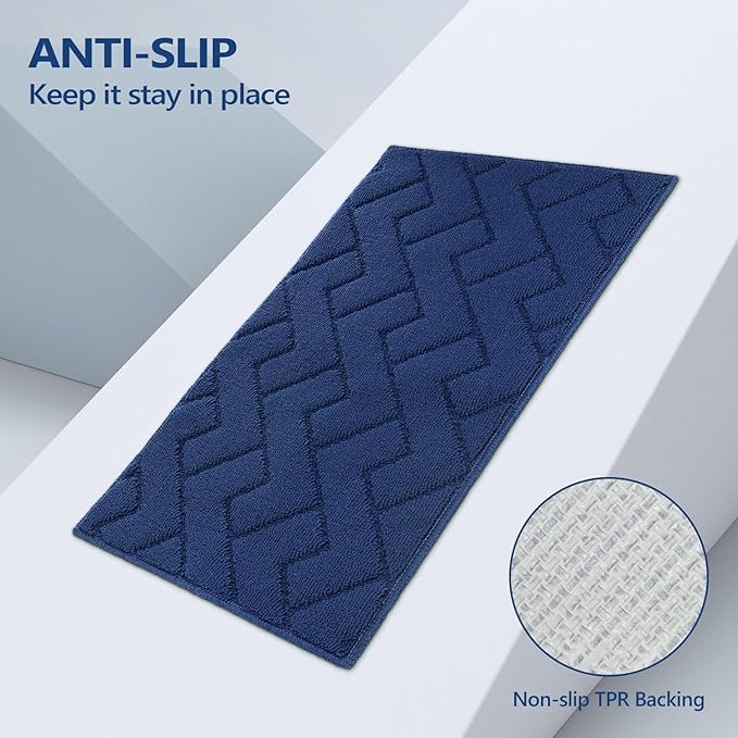 hicorfe Kitchen Rugs and Mats Sets,2 Pieces Super Absorbent Polypropylene Non-Slip Rug,Soft Comfort Floor Mat,Washable for Kitchen,Hallway,Office,Sink,Laundry(24" x 35"+24" x 71",Navy Blue)