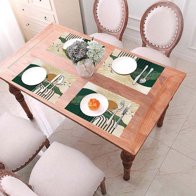 Abstract Emerald Placemats Minimalist Modern Contemporary Aesthetic Vintage Arch Neutral Washable Place Mats 12x18Inch for Dining Kitchen Farmhouse Decor 4 PCS