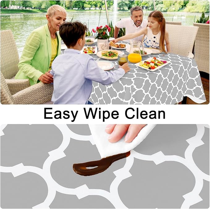Smiry Rectangle Table Cloth, Waterproof Vinyl Tablecloth with Flannel Backing for Rectangle Tables, Wipeable Spillproof Plastic Tablecloths for Dining, Indoor and Outdoor (60"x102", Light Grey)