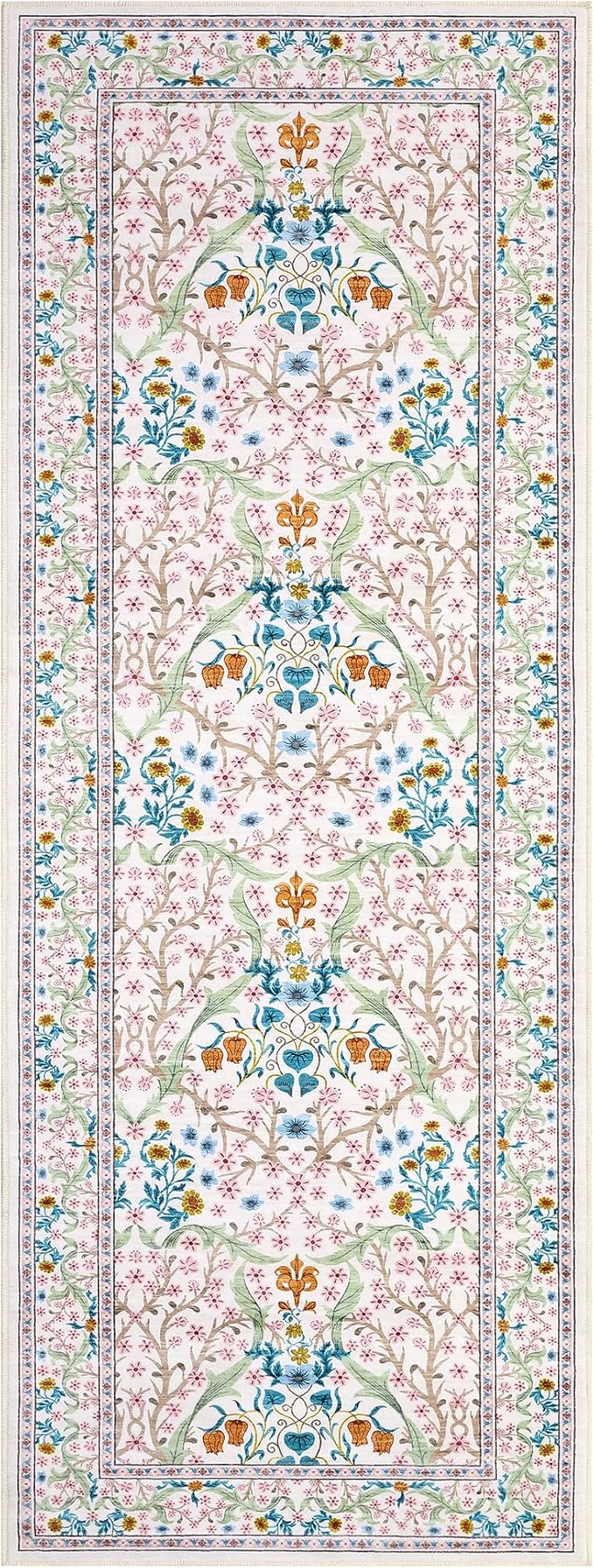 GarveeHome 2x6 Runner Rugs, Washable Rug for Hallway Pink Non Slip, Ultra-Thin Boho Soft Kitchen Runner Rug Botanical Carpet for Entryway, Laundry Room, Bedroom