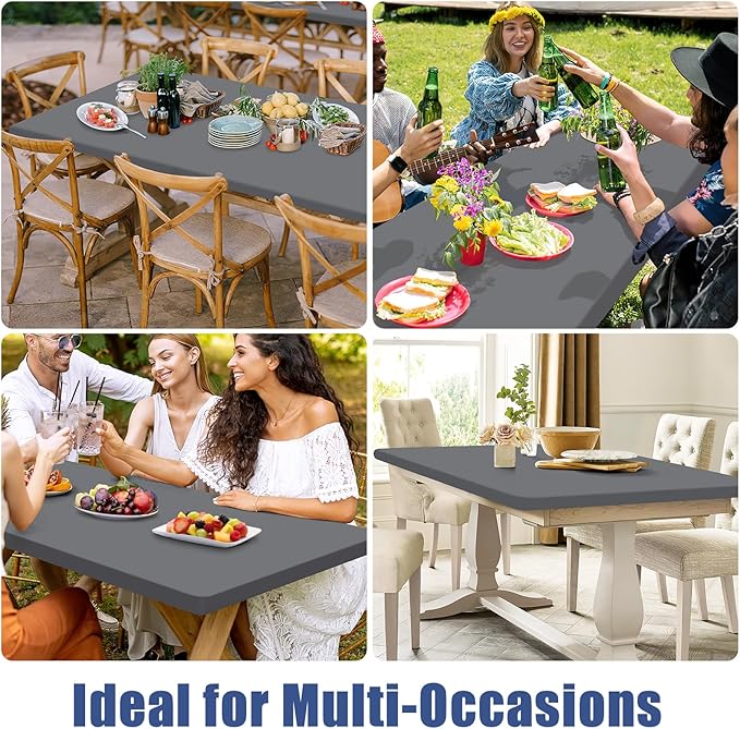 Spandex 4 Foot Rectangle Table Cloth 2 Pack, Elastic Fitted Tablecloths for Picnic, Stretch Washable Patio Table Cover for Outdoor, Camping, Banquet and Parties (Grey, 30"x48")