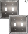 2-Pack Double Toggle Light Switch Cover Plate, Antique Silver Pearls Decorative Dual Switch Plate Covers, 2 Gang Metal Wall Plate, Corrosion Resistant