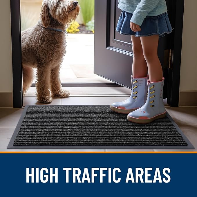 OLANLY Front Door Mat Indoor Outdoor Entrance, Waterproof Heavy Duty Doormat, Fade Resistant, Low Profile, Easy Clean Patio Porch Welcome Floor Mats for Entry, 71x34, Off-Black