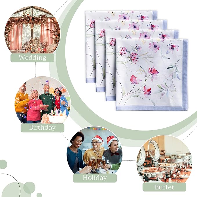 Maison d' Hermine Cloth Napkins Set of 4 100% Cotton Everyday Reusable Square Napkins Cloth Washable Dinner Party Wedding Restaurant Valentines Day Decorations Spring/Summer (Summer Floral, 20" x 20")