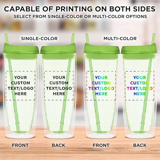 Custom Tall Orbit Acrylic Tumblers 20 oz. Set of 50, Personalized Bulk Pack - Perfect for Iced Coffee, Soda, Other Hot & Cold Beverages - Lime Green