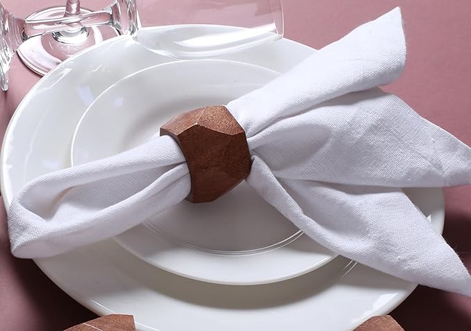 ALPHA Living HOME Wooden Napkin Rings Set of 12 - Decorative Daimond Serviette Holders for Party, Decoration, Dinning Table, Everyday, Family Gatherings - Rustic Reusable Napkin Rings (Brown)