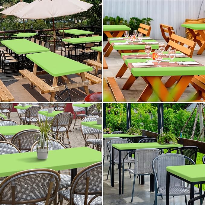 homing 2 Pack Rectangle Table Cloth, Elastic Fitted Fabric Tablecloth Fits for 4 Foot Folding Tables, Washable Table Cover for Picnic, Camping, Indoor & Outdoor (Lime Green, 24" x 48")