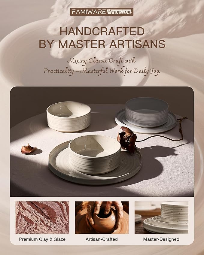 Stoneware Dinnerware Set, Highly Chip & Scratch Resistant Everyday Plates and Bowls for 8 (24pcs), Reactive Glaze Speckled Ceramic Straight Dishes with Gift Box, Microwave Dishwasher Safe, White